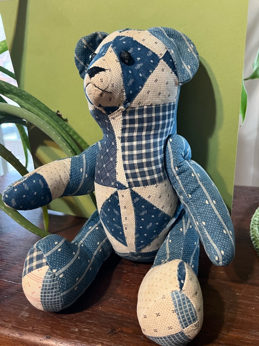 Antique vintage patchwork teddy bear quilt fabric from 1860’s/80’s blue calicos